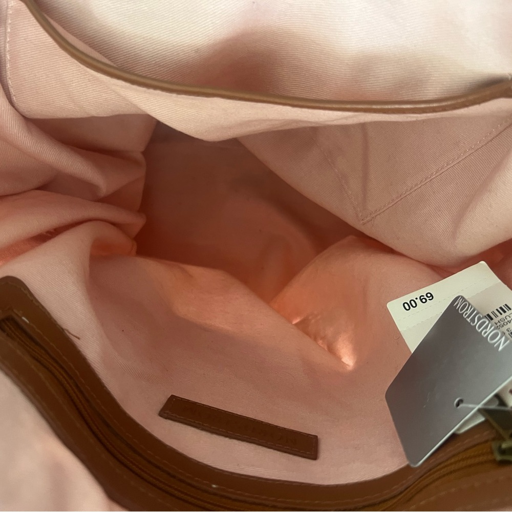 Woven Blush Pink Tote Bag with Brown Straps‎ - Picture 7 of 7